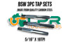 BSW 3pc Tap Set 5/16" x 18TPI. Made from quality Carbon Steel. Each set consists of a Starter, Middle & Bottom Tap. Supplied by LPR Toolmakers an Australian family owned business that imports high quality BSW Threaded Taps & Dies.