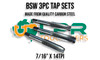 BSW 3pc Tap Set 7/16" x 14TPI. Made from quality Carbon Steel. Each set consists of a Starter, Middle & Bottom Tap. Supplied by LPR Toolmakers an Australian family owned business that imports high quality BSW Threaded Taps & Dies.