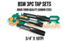 BSW 3pc Tap Set 3/4" x 10TPI. Made from quality Carbon Steel. Each set consists of a Starter, Middle & Bottom Tap. Supplied by LPR Toolmakers an Australian family owned business that imports high quality BSW Threaded Taps & Dies.