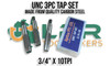 UNC Tap Set 3/4" x 10TPI. 3pc Set - Starter - Intermediate - Bottom Plug Taps. Made from quality Carbon Steel. Supplied by LPR Toolmakers an Australian family owned business that imports quality HSS & Carbon Steel UNC Taps. Shipped from country Victoria. 