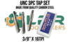 UNC Tap Set 3/8" x 16TPI. 3pc Set - Starter - Intermediate - Bottom Plug Taps. Made from quality Carbon Steel. Supplied by LPR Toolmakers an Australian family owned business that imports quality HSS & Carbon Steel UNC Taps. Shipped from country Victoria. 