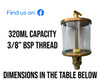 Brass Drip Feed Oilers - BSP threaded from 20ML to 500ML