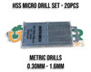 Micro Drill Set (20pc) - 0.30mm to 1.60mm | Includes Mini Collet Chucks