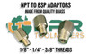 NPT to BSP [1/8", 1/4" & 3/8"] Brass Adaptors pick your thread size