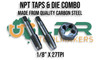 NPT Taps & Die Combination - 1/8" x 27TPI. Made from quality Carbon Steel. Supplied by LPR Toolmakers an Australian family owned business that imports quality Carbon Steel & HSS NPT Tap & Dies. Shipped from Melbourne, Victoria.  NPT Taps & Die Combination - 1/8" x 27TPI. Made from quality Carbon Steel. Supplied by LPR Toolmakers an Australian family owned business that imports quality Carbon Steel & HSS NPT Tap & Dies. Shipped from Melbourne, Victoria.