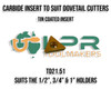 TD 21.51 carbide Insert supplied for our range of Carbide Insert Dovetail cutters. Supplied by LPR Toolmakers an Australian family owned importer of quality Dovetail and Milling cutters. 