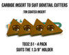 TD 32.51 carbide Insert supplied for our range of Carbide Insert Dovetail cutters. Supplied by LPR Toolmakers an Australian family owned importer of quality Dovetail and Milling cutters. 