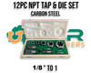 NPT 12pc Boxed Tap & Hex Die - 1/8" to 1" (Carbon Steel)