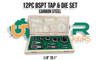 BSPT 12pc Tap & Hex Die set boxed 1/8" to 1" made from Carbon Steel