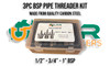 BSP Pipe Threader Kit - 1/2", 3/4" & 1" Threads. Made from quality Carbon. Supplied by LPR Toolmakers an Australian family owned business that imports high quality BSP Taps, Dies, fittings and also threading kits. 