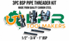 BSP Pipe Threader Kit - 1/2", 3/4" & 1" Threads. Made from quality Carbon. Supplied by LPR Toolmakers an Australian family owned business that imports high quality BSP Taps, Dies, fittings and also threading kits. 