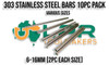 Stainless Steel 303 - 10pc Pack [6-16mm] Pack. Supplied by LPR Toolmakers an Australian owned family business that imports quality Stainless Steel Bars. Shipped from Melbourne, Victoria. 