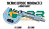 Metric Outside Micrometer - 0-25mm Capacity. Carbide Tipped Anvil - A Grade Model. Supplied by LPR Toolmakers an Australian family owned business that imports high quality Metric & Imperial Outside Micrometers. Shipped from Melbourne, Victoria. 