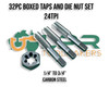 Harley & Indian 24TPI Carbon Steel Tap & Die Kits. 1/4", 5/16", 3/8", 7/16", 1/2", 5/8", 9/16", 3/4" Tap & Die Nuts Boxed Set. Supplied by LPR Toolmakers an Australian family owned business that imports quality 24TPI Taps & Dies in Carbon Steel & HSS. Shipped from Country Victoria. 