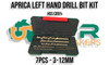 Left Hand Cobalt Drill Set - 7pc Metric Kit. 3-4-5-6-8-10-12mm. Supplied by LPR Toolmakers an Australian family owned business that imports quality Drill bits. Located in country Victoria. 