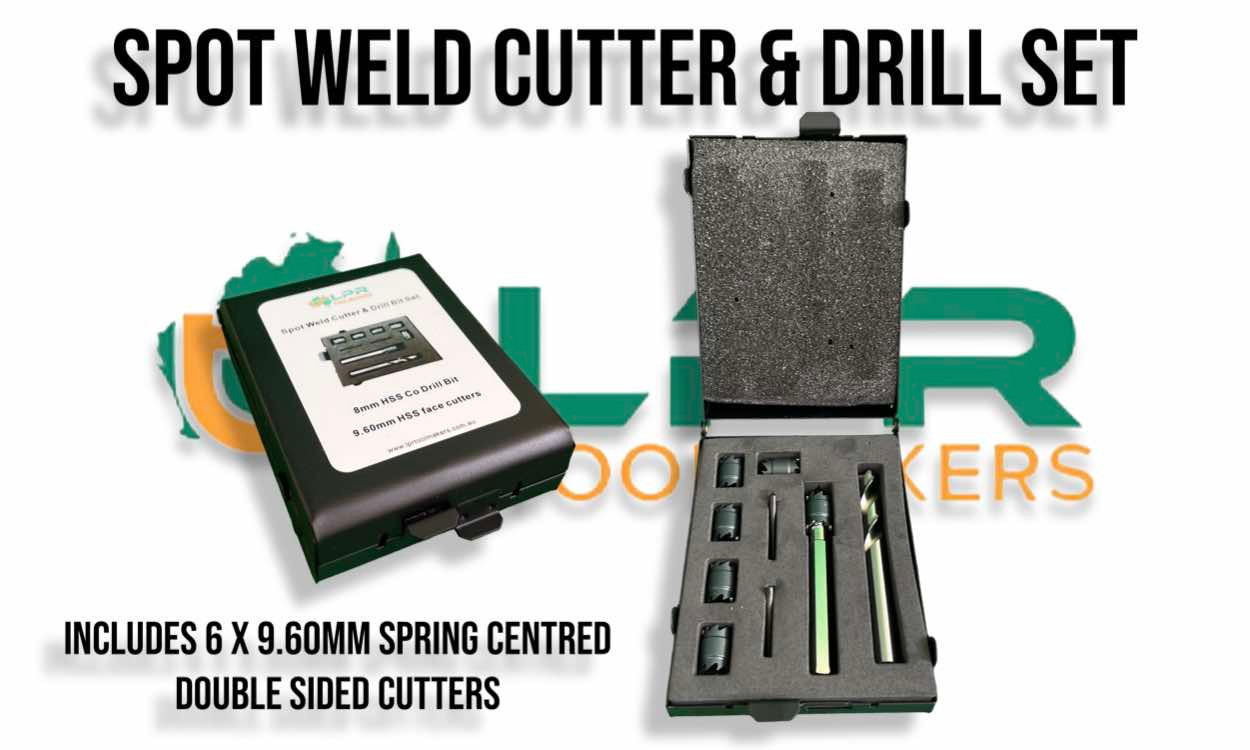 10pc Spot Weld Cutter & Drill Bit Set (Cobalt & HSS cutters) 9.60mm spring centered