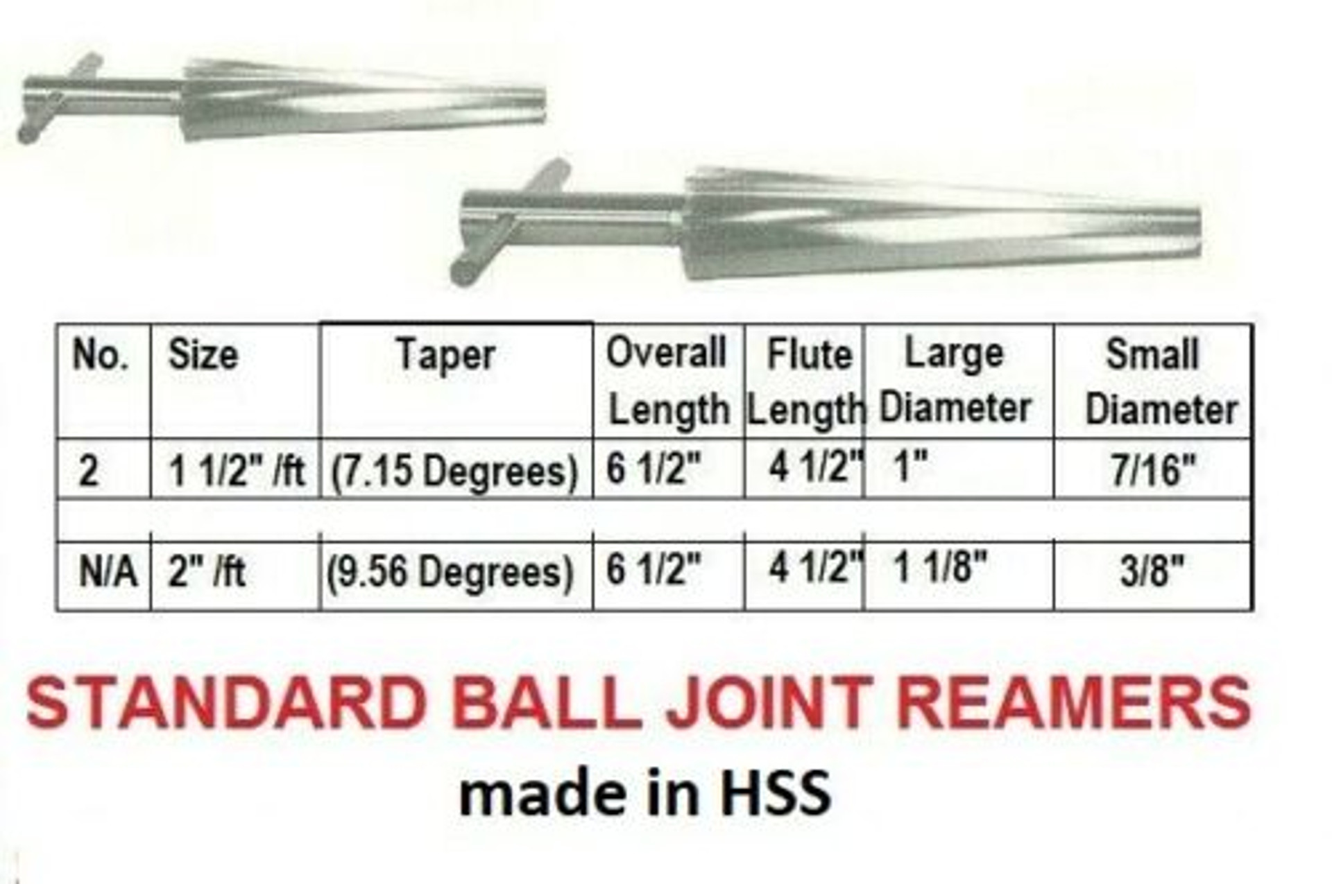 Ball Joint Reamer Tapered Spiral Fluted HSS (Sizes Inside) LPR