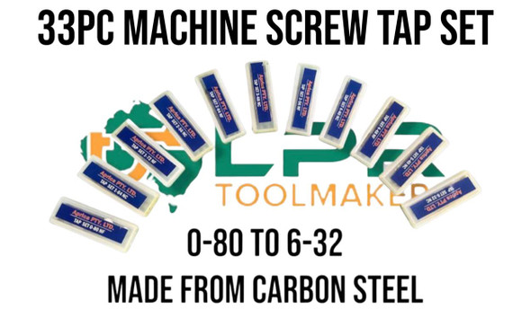 33pc Machine Screw Tap set 0-80NF to 6-32NC (11 Sizes)