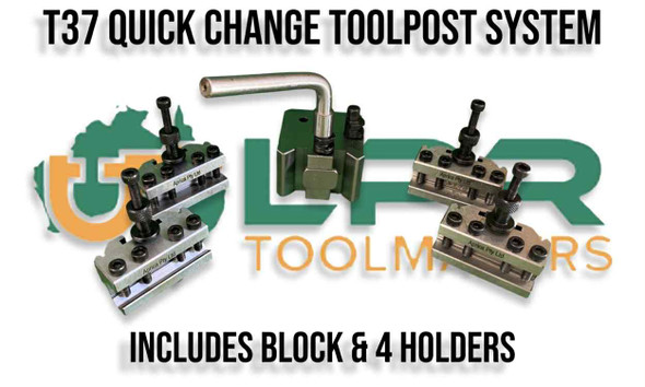 T37 Quick Change Toolpost System suits your Myford, Hercus or Southbend Lathe. Includes Block & Holders for your lathe tools. Supplied by LPR Toolmakers an Australian family owned business that imports quality Quick Change Tool Posts. Shipped from country Victoria. 