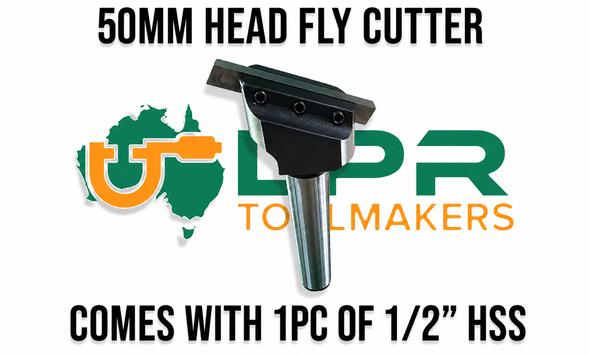 Fly Cutter 50mm Head takes 1/2" HSS. Fly cut upto 4.1/2". Supplied by LPR Toolmakers an Australian owned family business that imports high quality Fly Cutters, HSS, Carbide Inserts to suit. Shipped from Melbourne, Victoria. 

