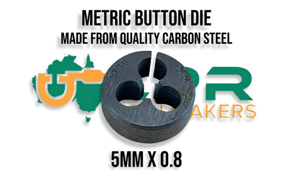 Metric Carbon Steel Button Die 5mm x .8 pitch. Supplied by LPR Toolmakers an Australian owned family business that imports good quality Carbon Steel & HSS Metric Dies. Shipped from Melbourne, Victoria. 