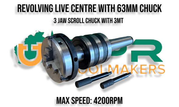 Revolving MT Live Centre Chucks [3 Jaw - 63mm] MT2-MT3-MT4