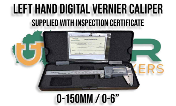 Left Hand Digital Vernier Caliper - Imperial & Metric Readout. Supplied by LPR Toolmakers an Australian owned family business that imports quality Left & Right hand verniers. Shipped from Melbourne, Victoria.  Left Hand Digital Vernier Caliper - Imperial & Metric Readout. Supplied by LPR Toolmakers an Australian owned family business that imports quality Left & Right hand verniers. Shipped from Melbourne, Victoria.