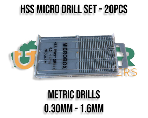 Micro Drill Set (20pc) - 0.30mm to 1.60mm | Includes Mini Collet Chucks