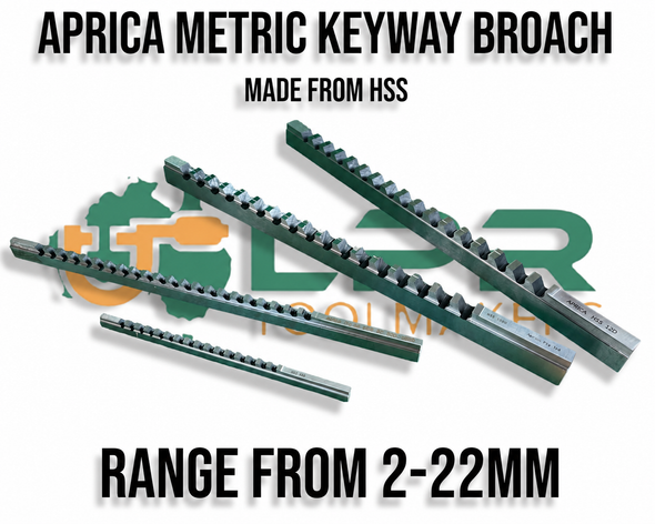 Aprica Keyway Broaches - Metric Range from 2mm to 22mm. Supplied by LPR Toolmakers an Australian owned family business that imports quality Keyway broaches & bushes. Located in Country Victoria. 