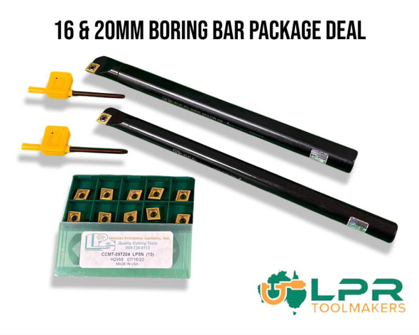 Boring Bars Carbide insert type 16 & 20mm OD x 250mm long includes 10 inserts 