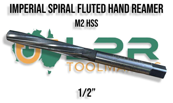 Hand Reamer Spiral Fluted Imperial 1/2". M2 HSS - Supplied by LPR Toolmakers an Australian family owned business that imports quality HSS H7 Tolerance Spiral Fluted Hand Reamers.  Shipped from Melbourne, Victoria. 