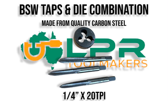 BSW Taps & Die Combination 1/4" x 20TPI. Made from quality Carbon Steel & supplied by LPR Toolmakers an Australian family owned business that imports high quality BSW Threaded Taps & Dies. 