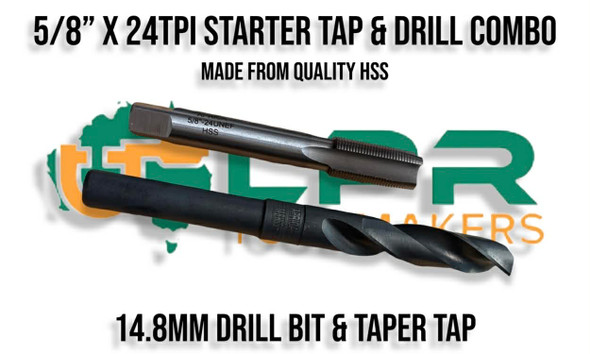 5/8" x 24TPI UN HSS Taper Tap & Drill Combo. Supplied by LPR Toolmakers an Australian family owned business that imports quality HSS Taps & Dies. Shipped from Melbourne, Victoria. 
