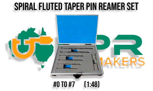 8pc - #0 to #7 HSS M2 Taper Pin Reamer Set. 1:48. Supplied by LPR Toolmakers an Australian owned family business that imports high quality HSS Spiral Flute Taper Pin Reamers. Shipped from Melbourne, Victoria. 