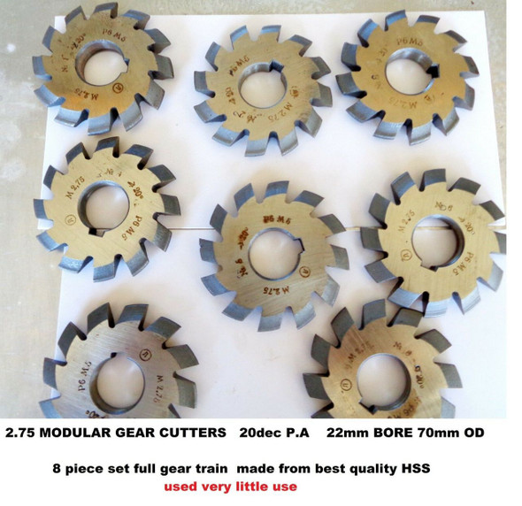Gear Cutters Involute Modular 3.5 *20P.A full set of 8 Cutters HSS 27mm bore 