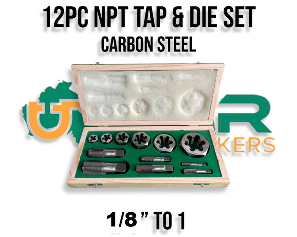 NPT 12pc Boxed Tap & Hex Die - 1/8" to 1" (Carbon Steel)