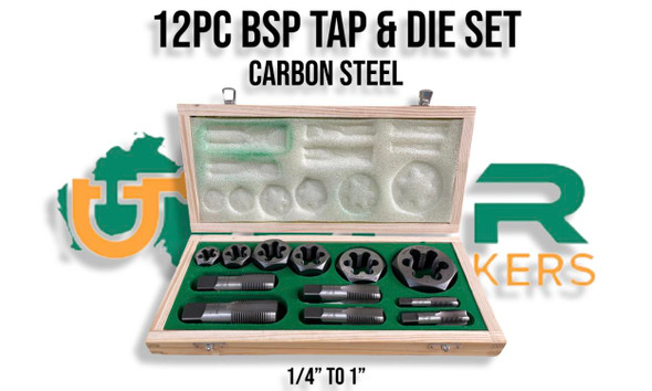 BSP 12pc Boxed Tap & Hex Die Set - 1/4" to 1" (Carbon Steel)