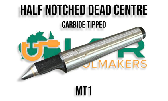 Half Dead Centre - Notched 62HRC Hardened Tip. MT1 Dead Center. Supplied by LPR Toolmakers an Australian family owned business that imports quality Full & Half Dead Centres. Shipped from Melbourne.