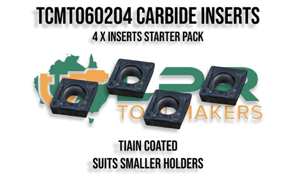 CCMT060204 Carbide Inserts - TiALN upto 85RC High grade inserts made in Taiwan. Supplied by LPR Toolmakers an Australian owned family business that imports quality Carbide Inserts for you lathe and mill. Shipped from country Victoria. 