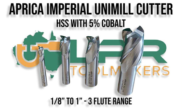 Unimills [3 Fluted] Imperial Cutters HSS w/5% Cobalt [1/8"-1"]
