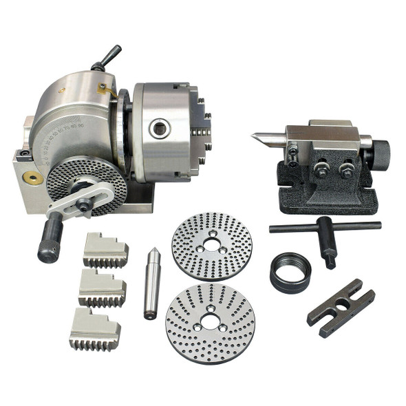 Buy Dividing Head - 4" Centre Height with 5" Self Centering 3 Jaw Chuck. High precision. Supplied by LPR Toolmakers an Australian owned family business that imports quality Dividing Head units for your workshop. Shipped from Country Victoria. 