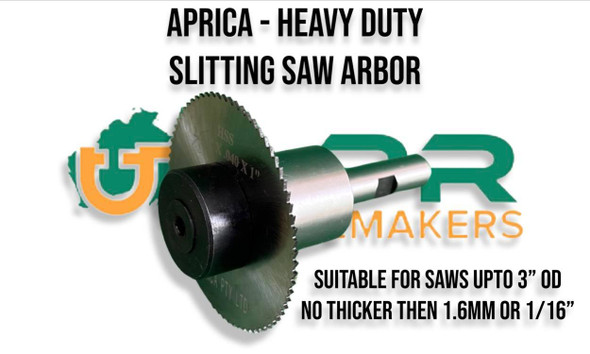 Heavy Duty Slitting Saw Arbor. Suited for smaller slots/slitting saws. 1/2" Straight Shank Arbor that takes 1" Bore Saws. Supplied by LPR Toolmakers an Australia owned family business that imports high quality slitting and slotting cutters. Shipped from Melbourne, Victoria.  Heavy Duty Slitting Saw Arbor. Suited for smaller slots/slitting saws. 1/2" Straight Shank Arbor that takes 1" Bore Saws. Supplied by LPR Toolmakers an Australia owned family business that imports high quality slitting and slotting cutters. Shipped from Melbourne, Victoria.