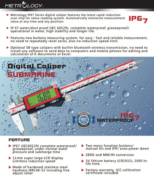 Digital Caliper - Sub WATERPROOF Series (Metrology Calibrated) 0-150mm | 0.01mm/0.0005” Digital Caliper - Sub WATERPROOF Series (Metrology Calibrated) 0-150mm | 0.01mm/0.0005”