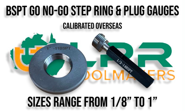 BSPT Plug & Ring Gauges. Calibrated overseas. From 1/8" to 1" Size Range. Supplied by LPR Toolmakers an Australian family business that imports high quality ISO standard BSPT, BSP NPT, Metric & UNC/NF Plug and Ring Gauges. Shipped from Melbourne, Victoria. 