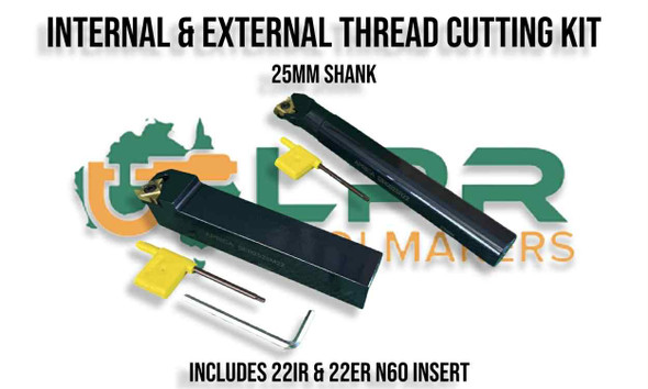 Internal & External Threading Bars. 25mm Shank - Takes ER22 & IR22 Inserts. Supplied by LPR Toolmakers an Australian family owned business that imports quality threading holders & bars for the lathe as well as high quality Carbide Inserts to suit. Shipped from country Victoria. 