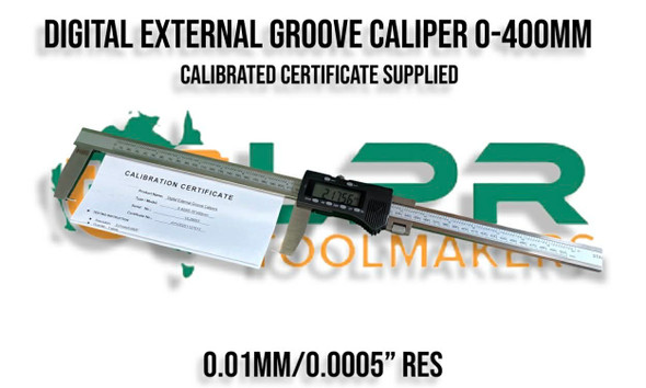 Digital External Groove Caliper 0mm-400mm [Calibrated]. Supplied by LPR Toolmakers an Australian owned family business that imports high quality Calibrated & non Calibrated measuring equipment. Shipped from Broadford, Victoria. 
