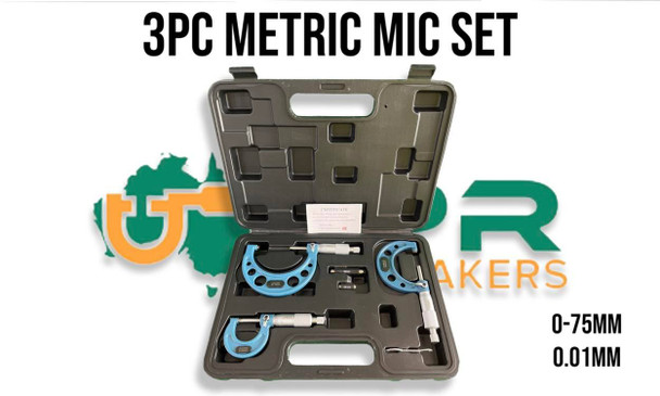 3pc Outside Micrometer Set  [0-75mm x .01mm increments]