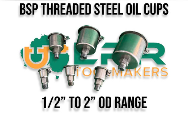 Steel Oil Cup 1/2" - 2" OD Head | BSP Threaded End 