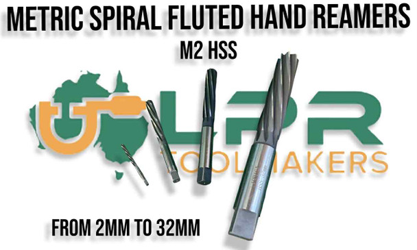 Hand Reamers Metric Range - 2mm to 32mm. M2 HSS - Supplied by LPR Toolmakers an Australian family owned business that imports quality HSS H7 Tolerance Spiral Fluted Hand Reamers.  Shipped from Melbourne, Victoria. 