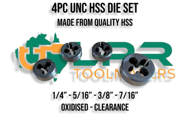 UNC HSS Button Dies Kit 4pc [1/4" - 7/16"] Oxidised Clearance